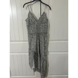 Leith Smocked Midi Dress M Black White Floral Spaghetti Strap Sundress